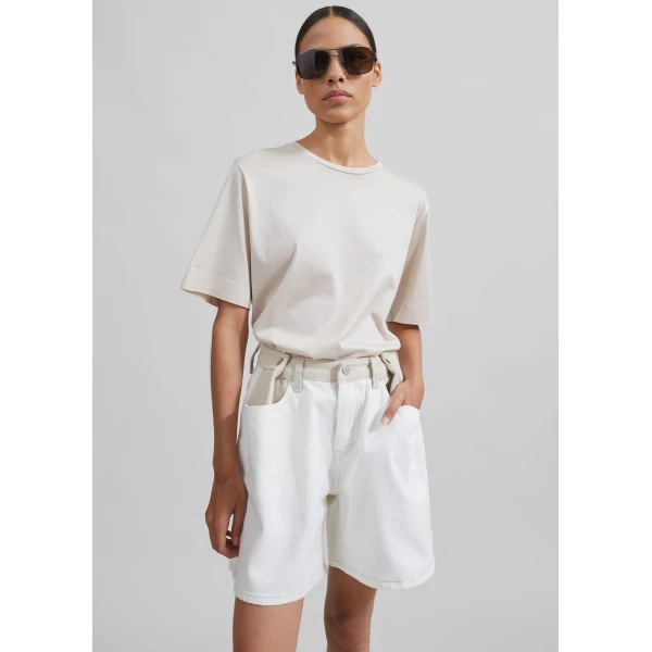 The Frankie Shop Hayla Contrast Denim Shorts – Off White/Beige, view 2