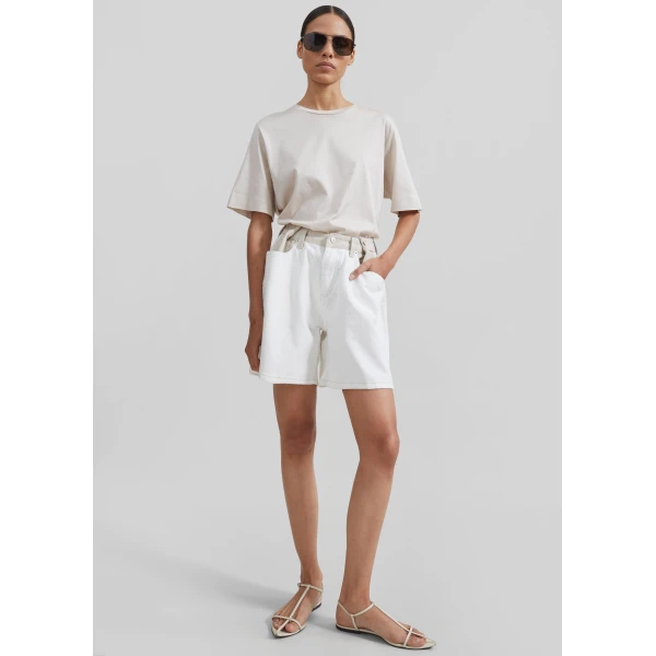 The Frankie Shop Hayla Contrast Denim Shorts – Off White/Beige, view 6