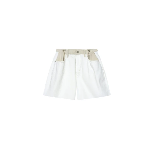 The Frankie Shop Hayla Contrast Denim Shorts - Off White/Beige - Oversized Minimalist Shorts in Multicolour - Shop at Coveti