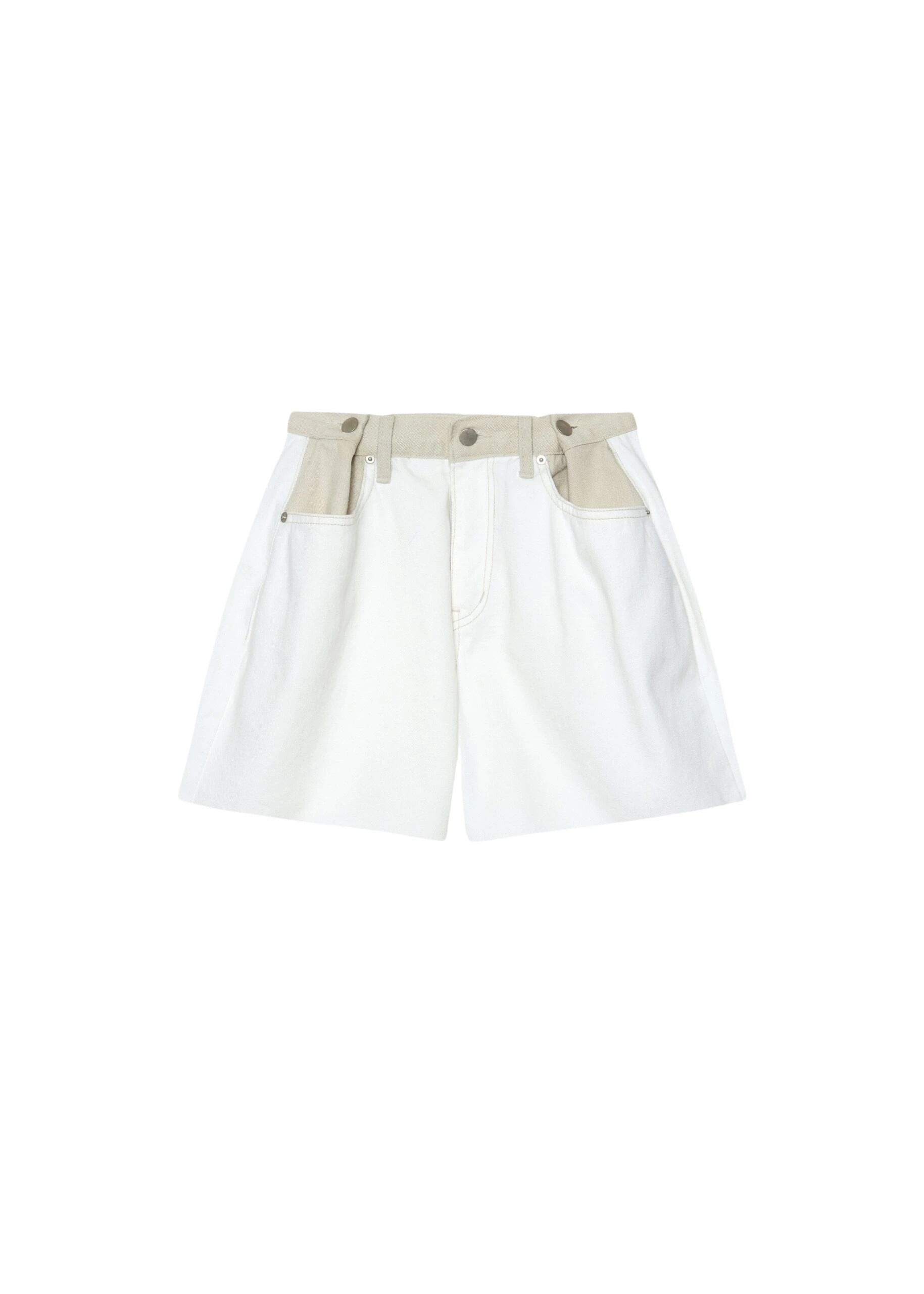 The Frankie Shop Hayla Contrast Denim Shorts - Off White/Beige - Oversized Minimalist Shorts in Multicolour - Shop at Coveti