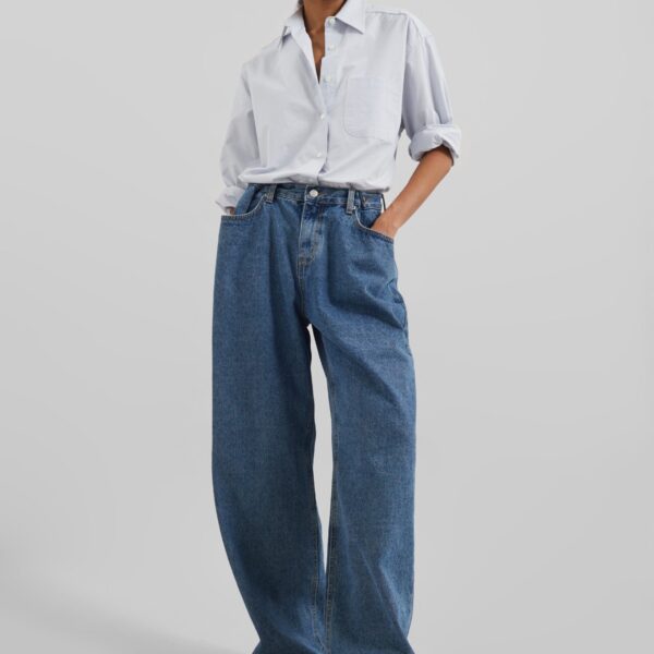 The Frankie Shop Hayla Denim Pants - Medium Wash - Oversized Minimalist Pants in Grey - Shop at Coveti