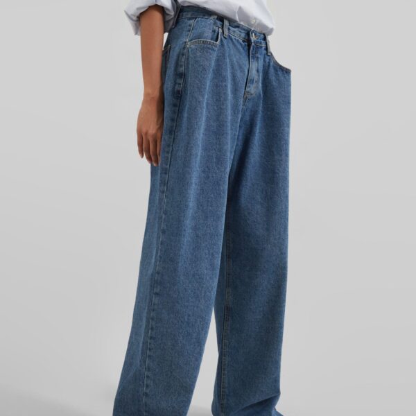 The Frankie Shop Hayla Denim Pants - Medium Wash - Oversized Minimalist Pants in Grey - Shop at Coveti