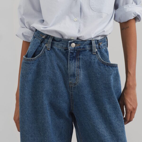 The Frankie Shop Hayla Denim Pants - Medium Wash - Oversized Minimalist Pants in Grey - Shop at Coveti