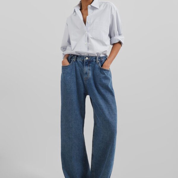 The Frankie Shop Hayla Denim Pants - Medium Wash - Oversized Minimalist Pants in Grey - Shop at Coveti