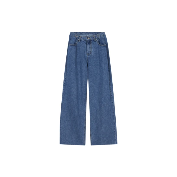 The Frankie Shop Hayla Denim Pants - Medium Wash - Oversized Minimalist Pants in Grey - Shop at Coveti