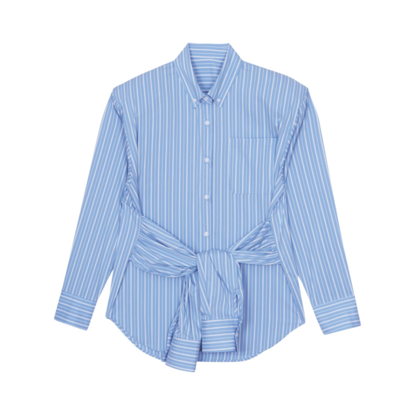 The Frankie Shop Heaton Double-Sleeve Padded Shirt - Blue/White Stripe - Oversized Minimalist Tops in Multicolour - Shop at Coveti