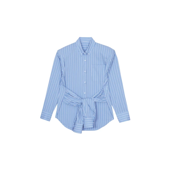 The Frankie Shop Heaton Double-Sleeve Padded Shirt - Blue/White Stripe - Oversized Minimalist Tops in Multicolour - Shop at Coveti