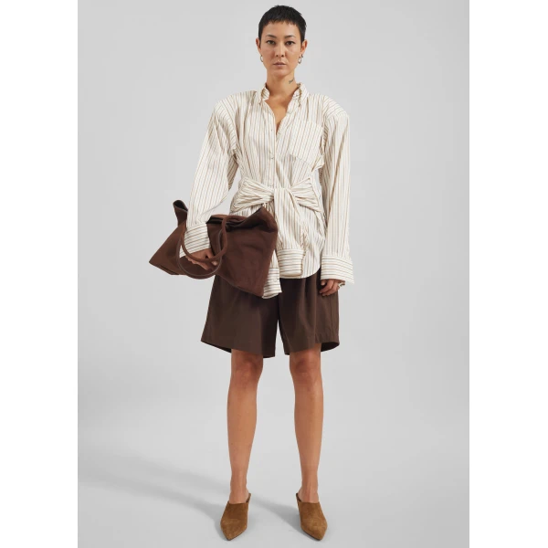 The Frankie Shop Heaton Double-Sleeve Padded Shirt – White/Brown Stripe, view 4