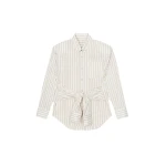 The Frankie Shop Heaton Double-Sleeve Padded Shirt - White/Brown Stripe - Oversized Minimalist Tops in Multicolour - Shop at Coveti