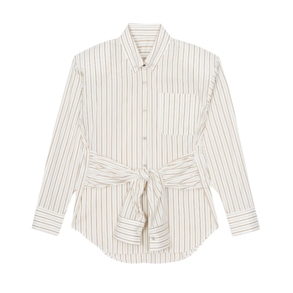 The Frankie Shop Heaton Double-Sleeve Padded Shirt - White/Brown Stripe - Oversized Minimalist Tops in Multicolour - Shop at Coveti
