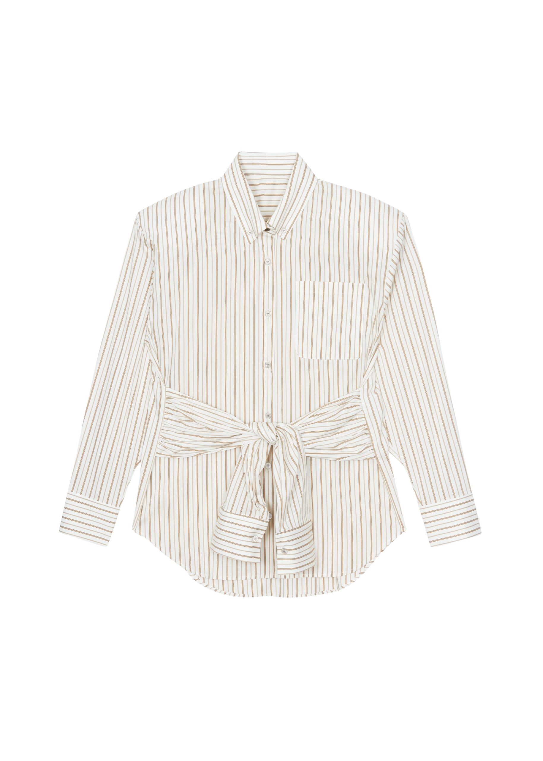 The Frankie Shop Heaton Double-Sleeve Padded Shirt – White/Brown Stripe