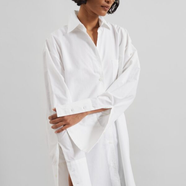 The Frankie Shop Helen Organic Cotton Long Shirt - White - Oversized Minimalist Tops in White - Shop at Coveti