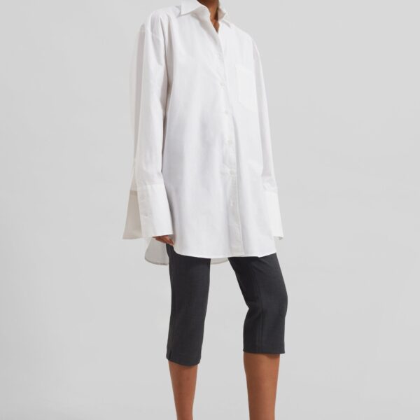 The Frankie Shop Helen Organic Cotton Long Shirt - White - Oversized Minimalist Tops in White - Shop at Coveti