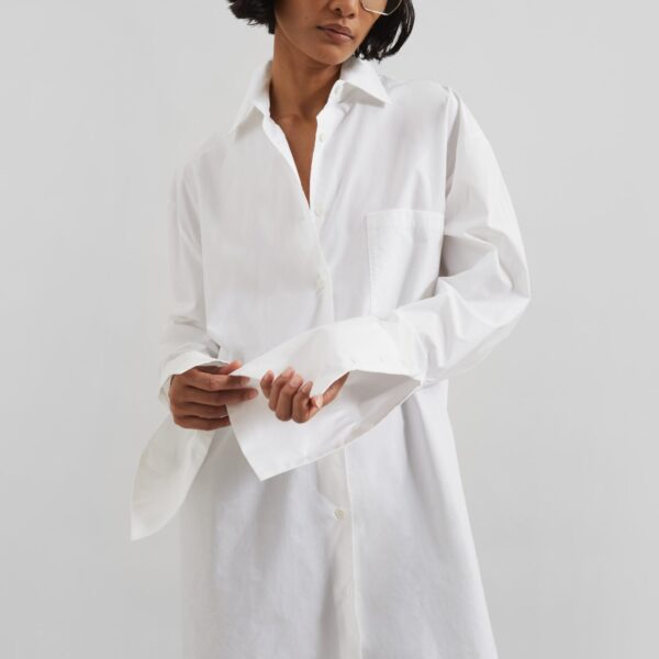 The Frankie Shop Helen Organic Cotton Long Shirt - White - Oversized Minimalist Tops in White - Shop at Coveti