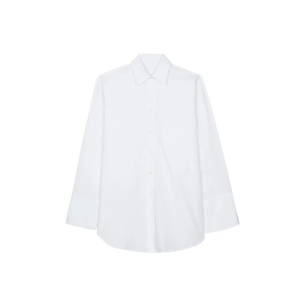 The Frankie Shop Helen Organic Cotton Long Shirt - White - Oversized Minimalist Tops in White - Shop at Coveti