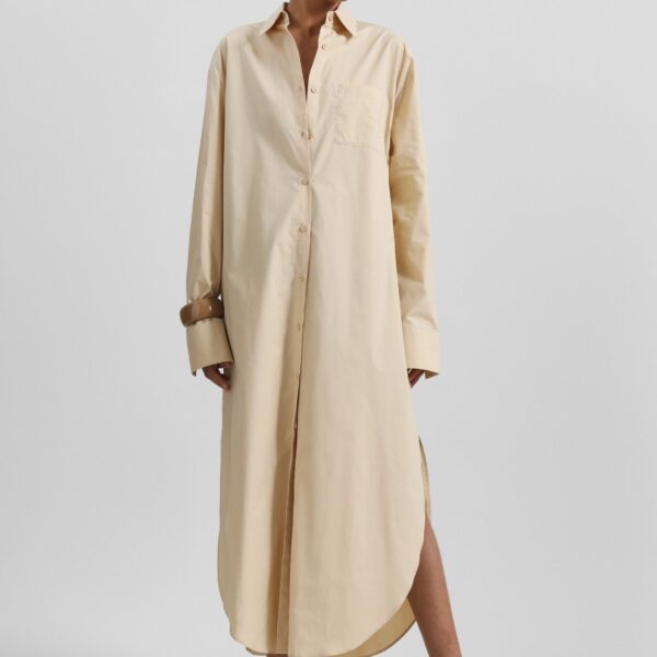 The Frankie Shop Helena Shirt Dress - Beige - Oversized Minimalist Dresses in Beige - Shop at Coveti
