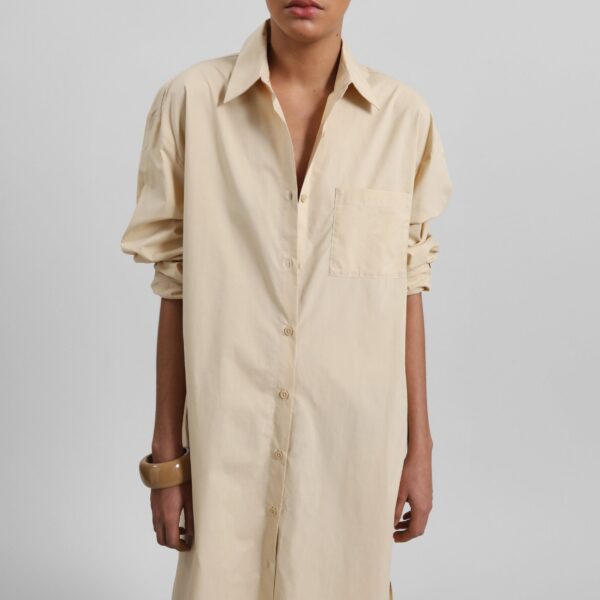 The Frankie Shop Helena Shirt Dress - Beige - Oversized Minimalist Dresses in Beige - Shop at Coveti