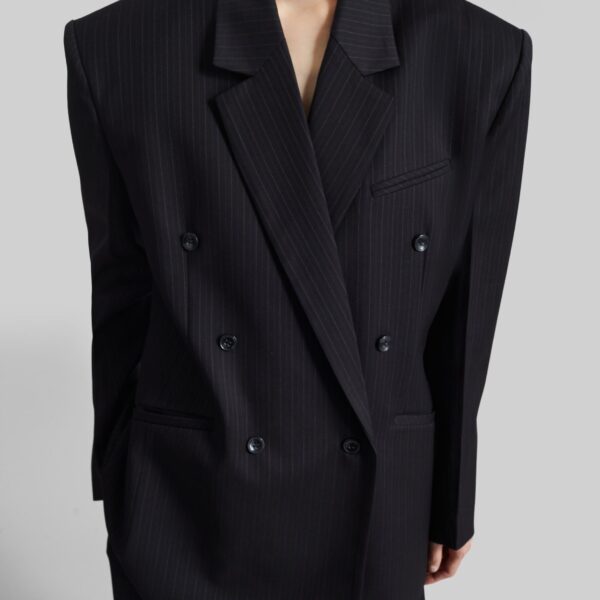 The Frankie Shop Helmond Double-Breasted Blazer - Black Multi Stripe - Oversized Minimalist Jackets in Multicolour - Shop at Coveti