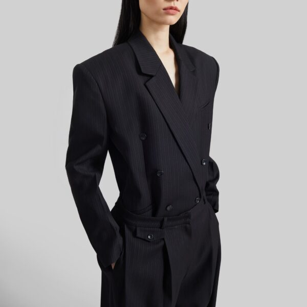 The Frankie Shop Helmond Double-Breasted Blazer - Black Multi Stripe - Oversized Minimalist Jackets in Multicolour - Shop at Coveti