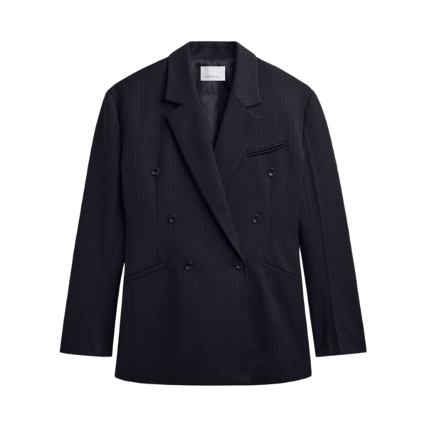The Frankie Shop Helmond Double-Breasted Blazer - Black Multi Stripe - Oversized Minimalist Jackets in Multicolour - Shop at Coveti