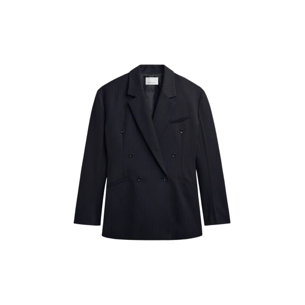 The Frankie Shop Helmond Double-Breasted Blazer - Black Multi Stripe - Oversized Minimalist Jackets in Multicolour - Shop at Coveti