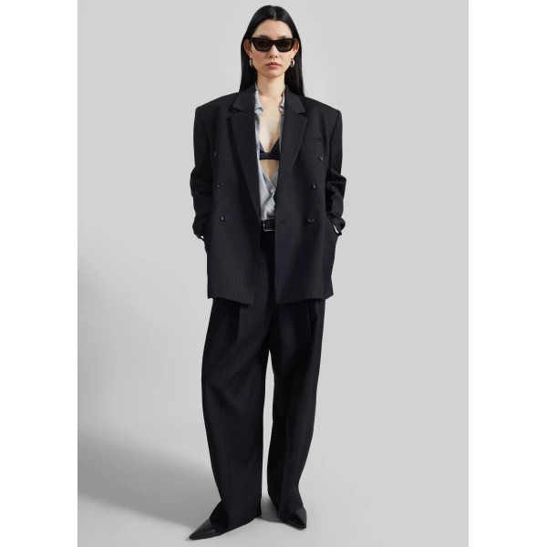 The Frankie Shop Helmond Pleated Trousers – Black Multi Stripe, view 2