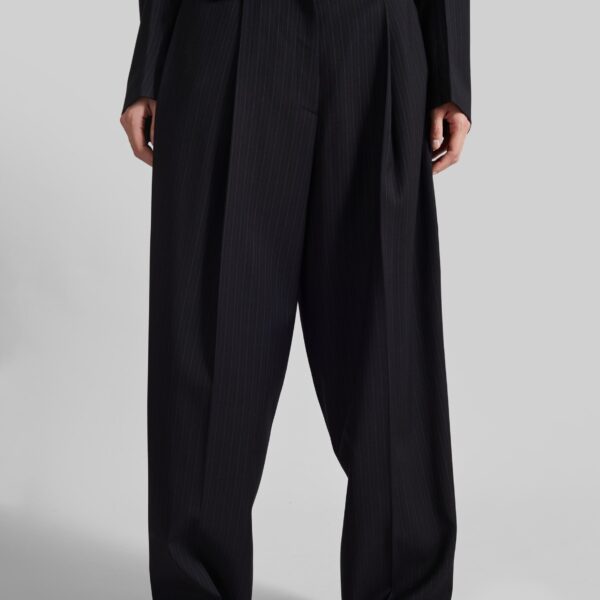 The Frankie Shop Helmond Pleated Trousers - Black Multi Stripe - Oversized Minimalist Pants in Multicolour - Shop at Coveti