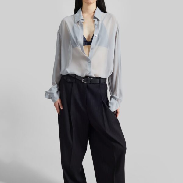 The Frankie Shop Helmond Pleated Trousers - Black Multi Stripe - Oversized Minimalist Pants in Multicolour - Shop at Coveti