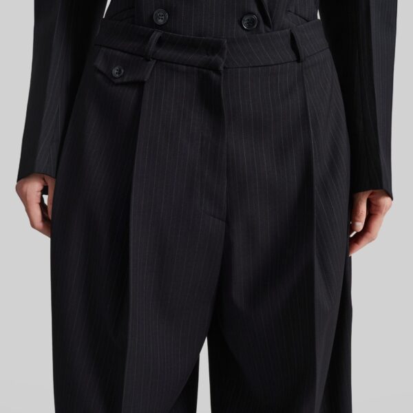 The Frankie Shop Helmond Pleated Trousers - Black Multi Stripe - Oversized Minimalist Pants in Multicolour - Shop at Coveti