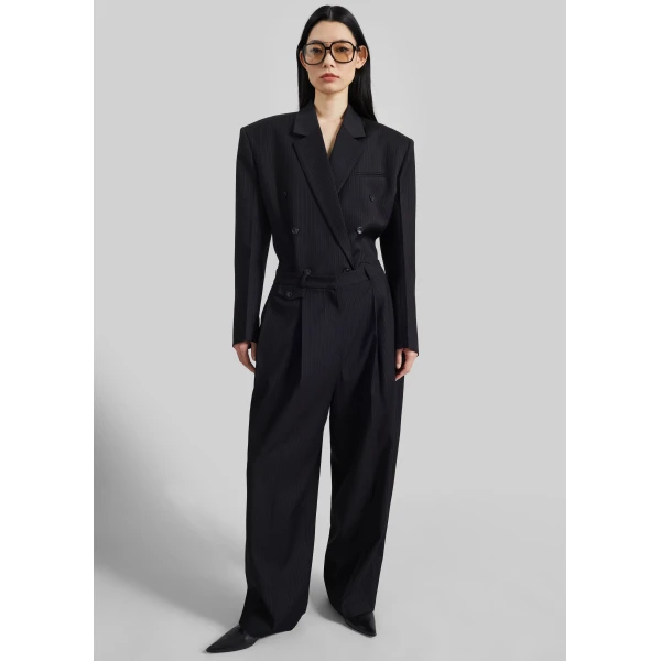 The Frankie Shop Helmond Pleated Trousers – Black Multi Stripe, view 6
