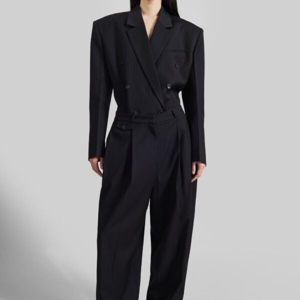The Frankie Shop Helmond Pleated Trousers - Black Multi Stripe - Oversized Minimalist Pants in Multicolour - Shop at Coveti