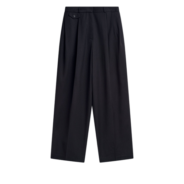 The Frankie Shop Helmond Pleated Trousers - Black Multi Stripe - Oversized Minimalist Pants in Multicolour - Shop at Coveti