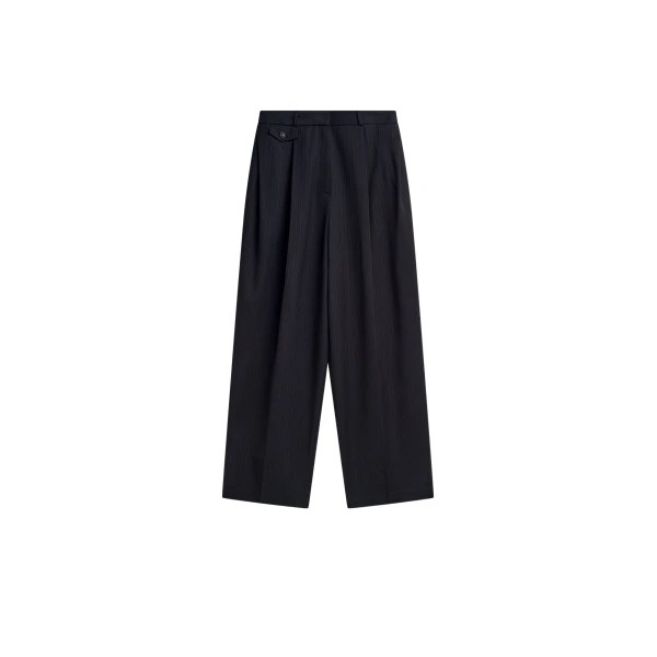 The Frankie Shop Helmond Pleated Trousers - Black Multi Stripe - Oversized Minimalist Pants in Multicolour - Shop at Coveti