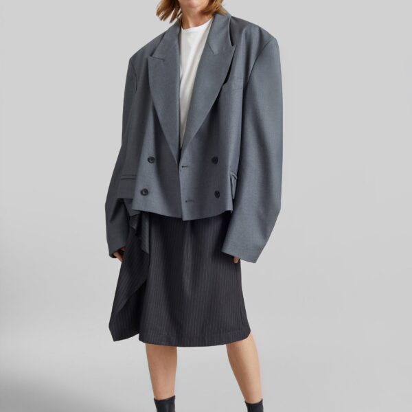 The Frankie Shop Helna Boxy Cropped Blazer - Grey - Oversized Minimalist Jackets in Grey - Shop at Coveti