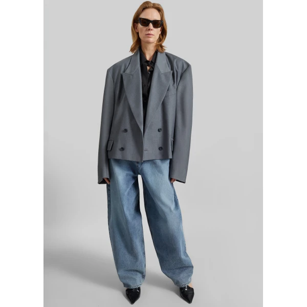 The Frankie Shop Helna Boxy Cropped Blazer – Grey, view 3