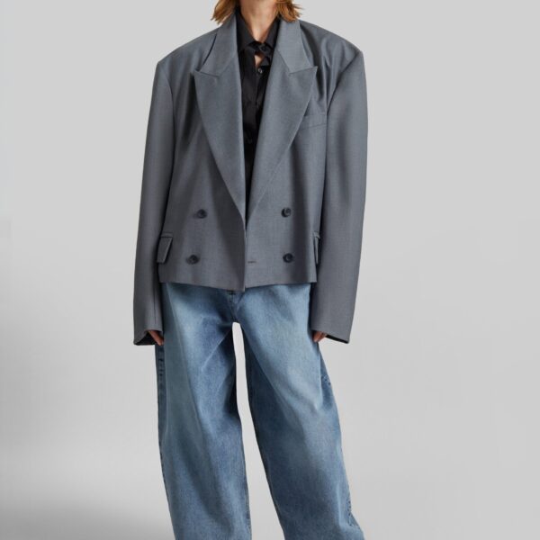 The Frankie Shop Helna Boxy Cropped Blazer - Grey - Oversized Minimalist Jackets in Grey - Shop at Coveti