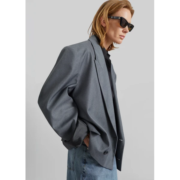 The Frankie Shop Helna Boxy Cropped Blazer – Grey, view 4