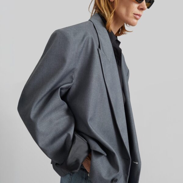 The Frankie Shop Helna Boxy Cropped Blazer - Grey - Oversized Minimalist Jackets in Grey - Shop at Coveti