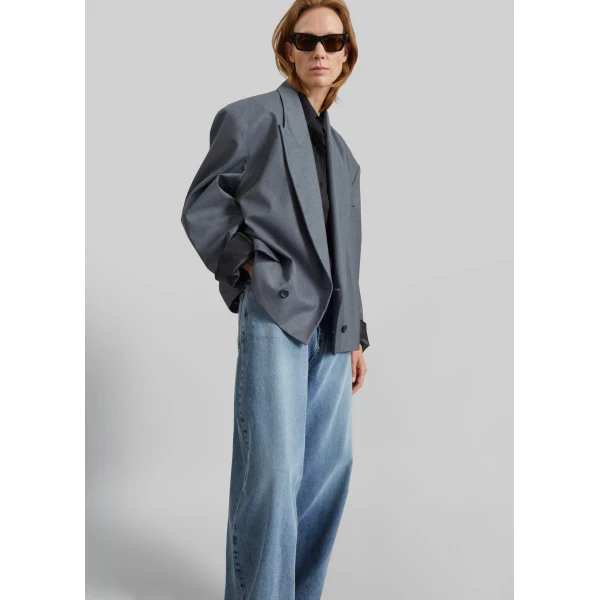 The Frankie Shop Helna Boxy Cropped Blazer – Grey, view 5