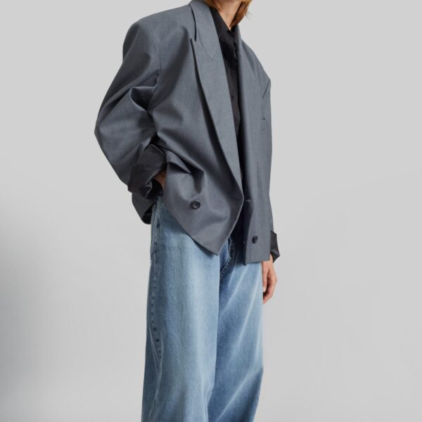 The Frankie Shop Helna Boxy Cropped Blazer - Grey - Oversized Minimalist Jackets in Grey - Shop at Coveti