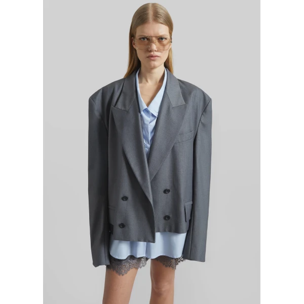 The Frankie Shop Helna Boxy Cropped Blazer – Grey, view 6
