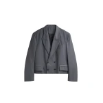 The Frankie Shop Helna Boxy Cropped Blazer - Grey - Oversized Minimalist Jackets in Grey - Shop at Coveti