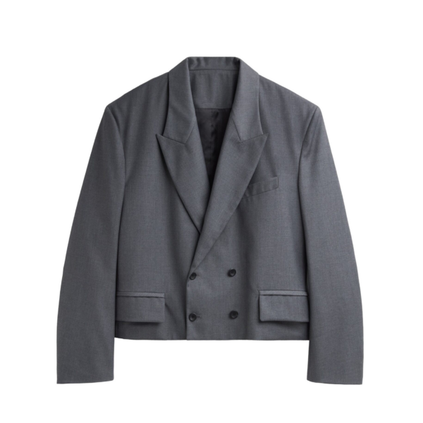 The Frankie Shop Helna Boxy Cropped Blazer - Grey - Oversized Minimalist Jackets in Grey - Shop at Coveti