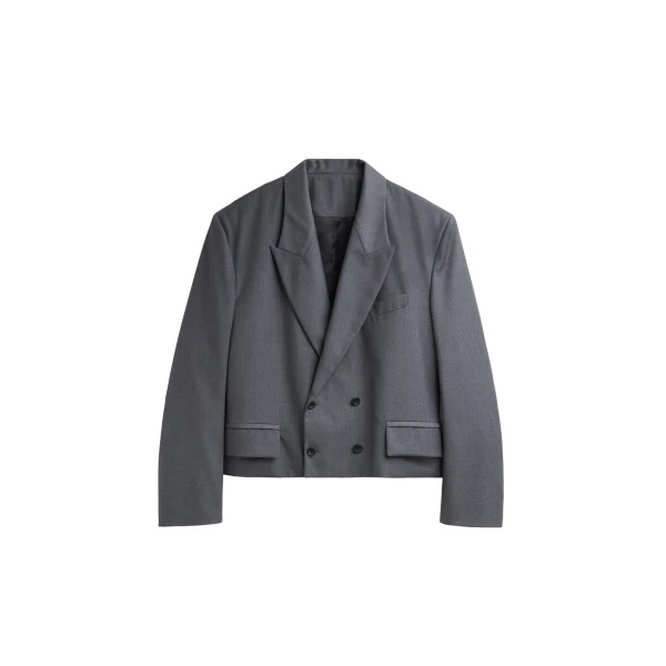 The Frankie Shop Helna Boxy Cropped Blazer - Grey - Oversized Minimalist Jackets in Grey - Shop at Coveti