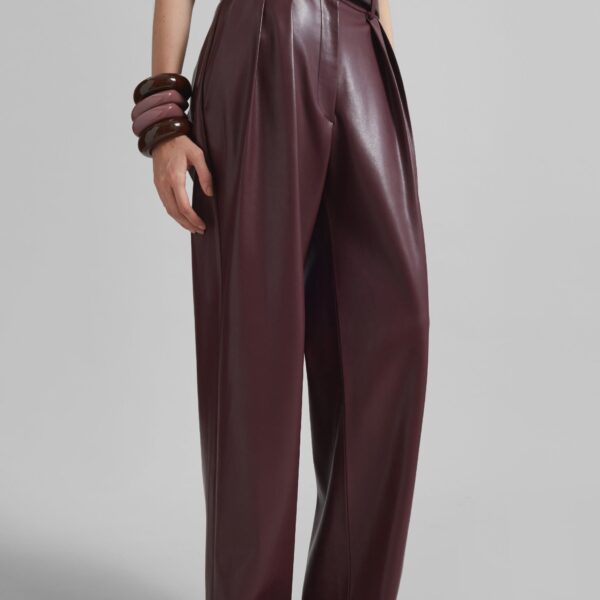 The Frankie Shop Helsinki Faux Leather Pants - Burgundy - Oversized Minimalist Pants in Red - Shop at Coveti