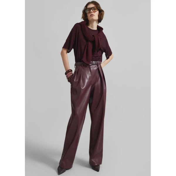 The Frankie Shop Helsinki Faux Leather Pants – Burgundy, view 3