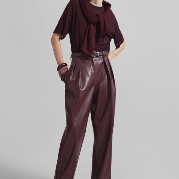 The Frankie Shop Helsinki Faux Leather Pants - Burgundy - Oversized Minimalist Pants in Red - Shop at Coveti
