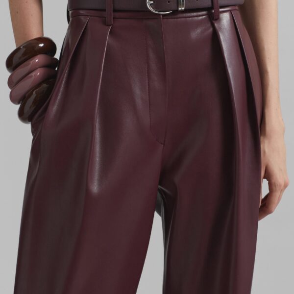 The Frankie Shop Helsinki Faux Leather Pants - Burgundy - Oversized Minimalist Pants in Red - Shop at Coveti