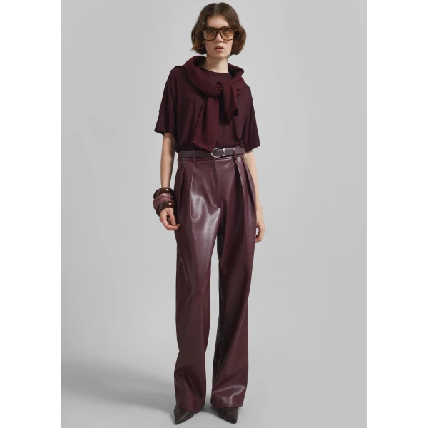 The Frankie Shop Helsinki Faux Leather Pants – Burgundy, view 6