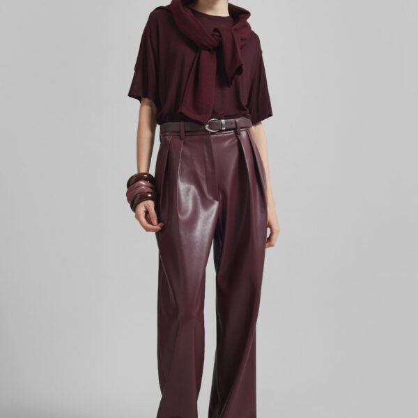 The Frankie Shop Helsinki Faux Leather Pants - Burgundy - Oversized Minimalist Pants in Red - Shop at Coveti